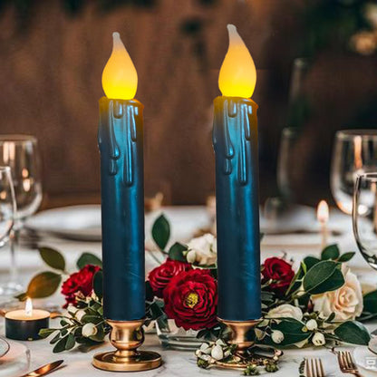 LINCOUNTRY Black Flameless Taper Candles with Timer, Real Wax Set of 2 Battery Operated LED Flickering Candlesticks, 6.75" Halloween Christmas Wedding Fireplace Decor