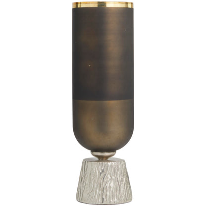 Deco 79 Glass Colorblock Candle Holder with Gold Accents and Textured Silver Base, 6" x 6" x 20", Bronze