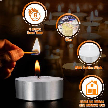 Erinnmy 100 Pack Tea Light Candle,Unscented Tealight Candles,6 Hours Long Burning White Tealights,Tea Candles Bulk Burn Evenly,Small Tea Candle for Emergency Dinner Home Weddings