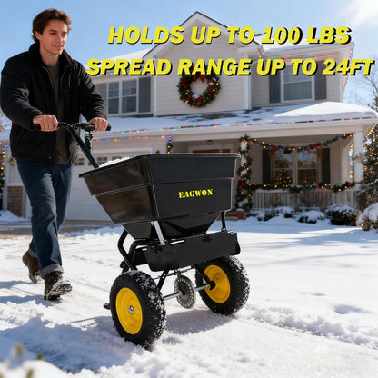 EAGWON Walk-Behind Push Broadcast Spreader, 100lb Capacity Fertilizer Spreader, 0-9.8ft Spreading Width, 13in All-Terrain Solid Tires, All Season for Seed/Fertilizer/Salt/Ice Melt
