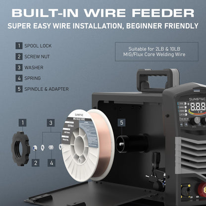 MIG Welder, 180A 110V/220V Gas MIG/Gasless MIG/Lift TIG/Stick 4 in 1 MIG Welding Machine, MIG with IGBT Inverter Synergic Control, Digital Screen Display and Over Loading Protection