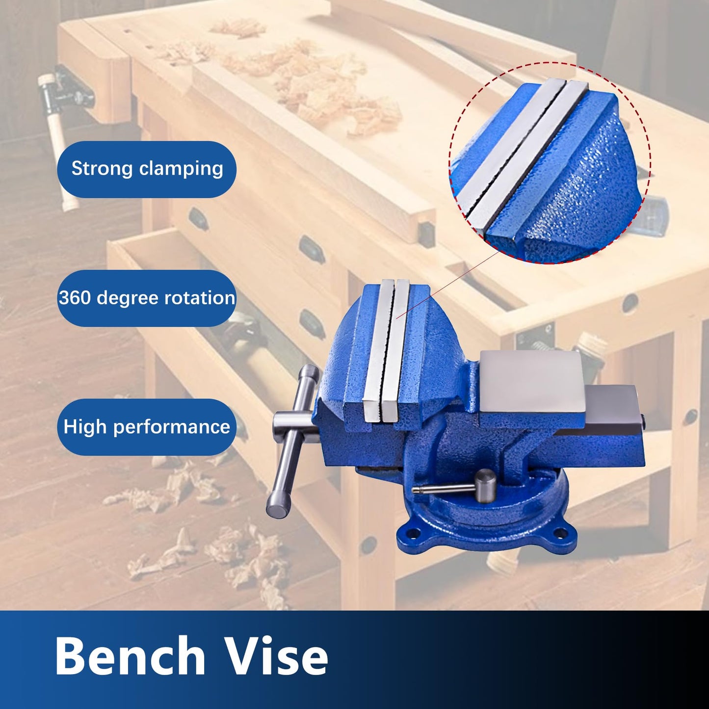 WFLNHB 5" Bench Vise Table Top Clamp Press Locking Swivel Base Heavy-Duty Fit for Crafting Painting Sculpting Modeling Electronics Soldering Woodworking and Fishing Tackle