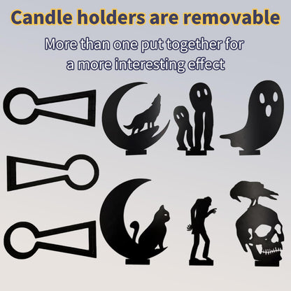 Halloween Candle Holder Spooky Ghost Tealight Shadow Caster Decorations Skeletons Black Metal Desk Candlestick Holder Ornament for Home Party,Scary Candle Stands Table Decor (Shadow Man)