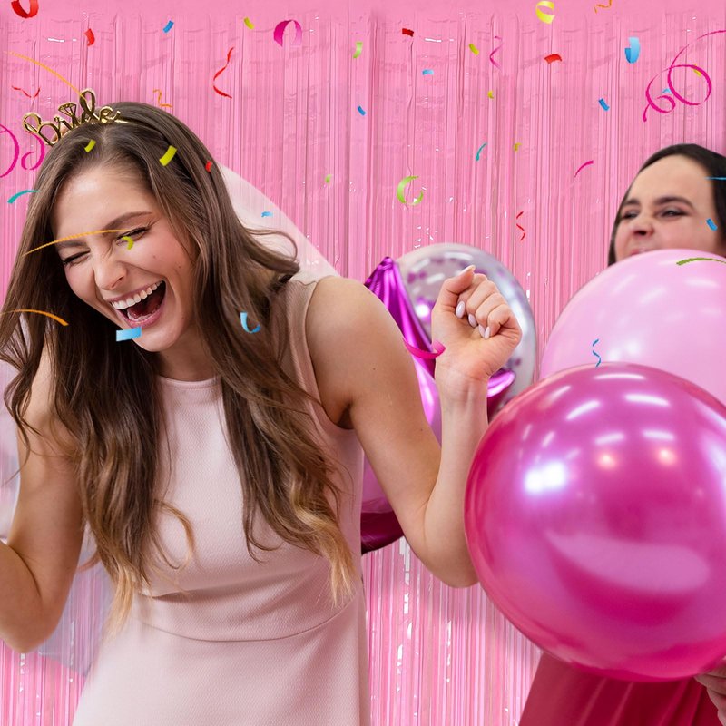 10 Pack Foil Curtain Pink Backdrop Streamers Metallic Tinsel Fringe Curtains Photo Booth Props for Birthday Wedding Engagement Bachelorette Christmas Holiday Celebration Party Decorations