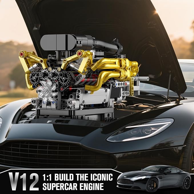 Mould King 10224 V12 Engine Model Kit – Build Your Own Cars Combustion Battery/Motor Blocks Sets STEM Construction Toy for Teens/Adults Educational Gift for Collectors