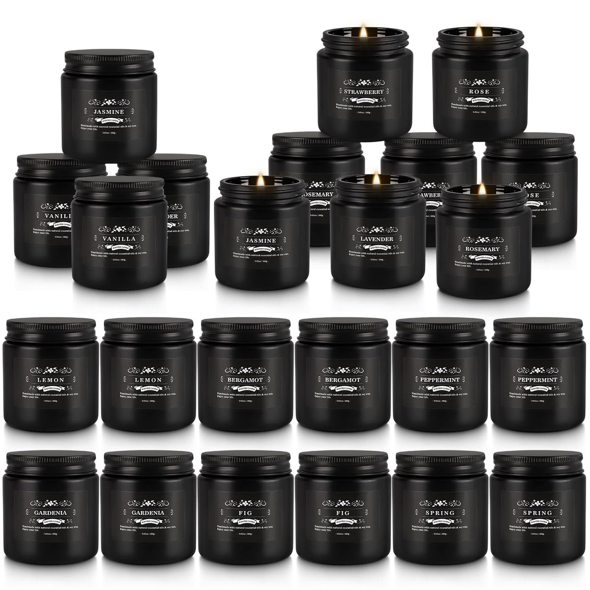 24PCs Black Scented Candles - Men Candle Gift Set, Soy Wax Candle for Parties, Yoga,and Home Decor, Indoor Outdoor 3.05Oz
