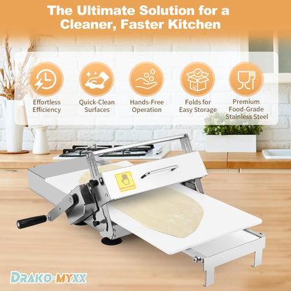 12" Folding Dough Sheeter, Includes 23.6" x 11.8" Sheeter Board, Dough Mat(23.6" x 15.8"), 2 Scrapers, 2 Pastry Brushs, Wool Brush, Manual Dough Roller with 55 Thickness Settings, Stainless Steel