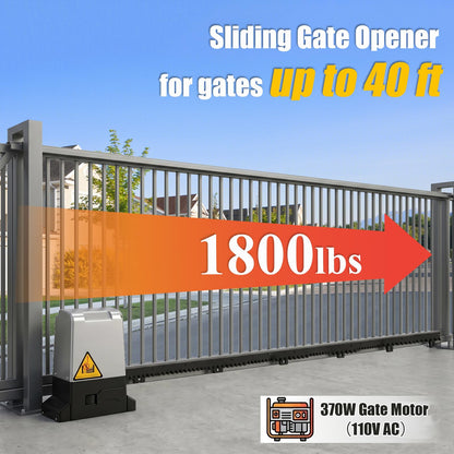 1800Lbs Heavy Duty Sliding Gate Opener, AC Gate Motor with 19.6ft Nylon Rack, DIY No Welding Installation, 4 Remotes & IR Sensor, Electric Gate Motor for Driveway