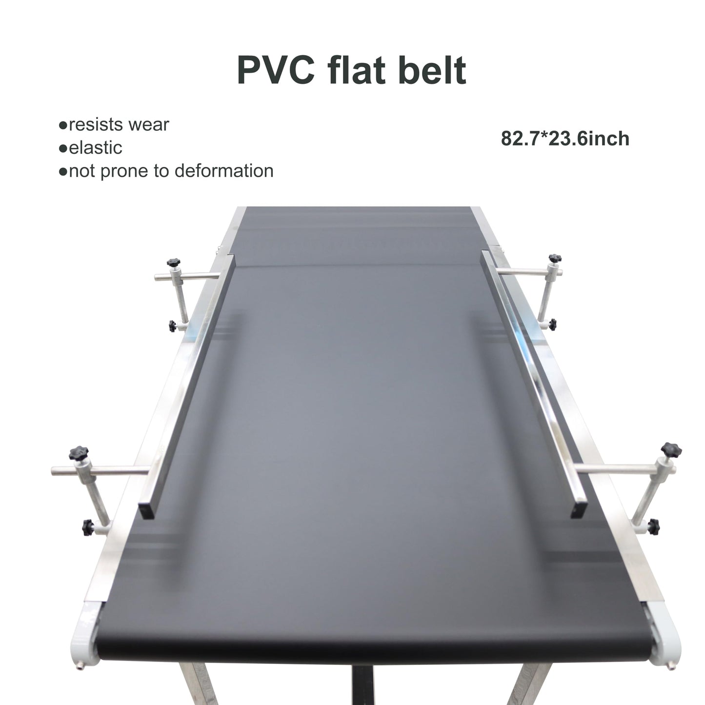 BREVELTION PVC Flat Belt Conveyor Stainless Steel Industrial Transport Conveyor Adjustable Speed Conveyor with Double Guardrails Conveyor Length 82.7inch Width 23.6inch Load 88LBS 250W