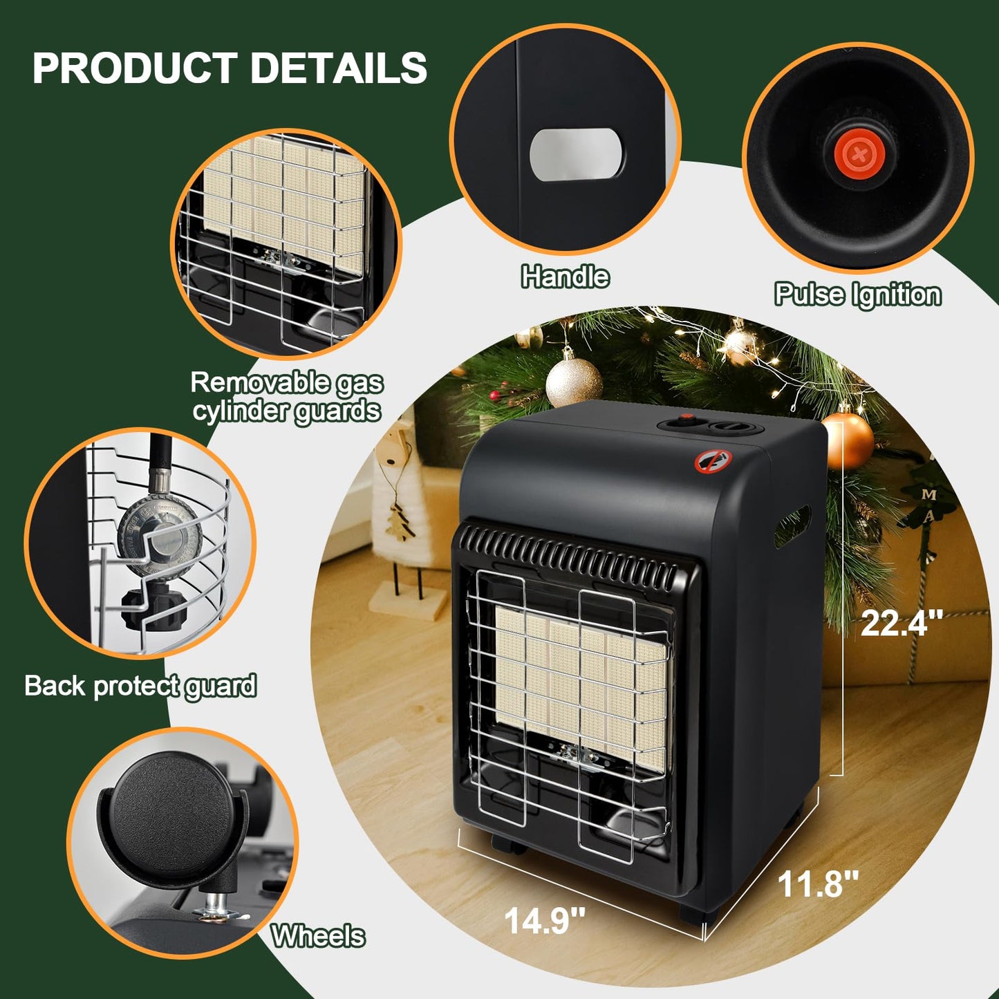 OKF Propane Heater, 6000 to 18000 BTU 3 Modes Indoor Propane Heaters with ODS & Tip-over Protection, Outdoor Heater Propane with Gas Regulator & Hose Heat up to 450 Sq.Ft,for Garage,Camping,Patio,Shop
