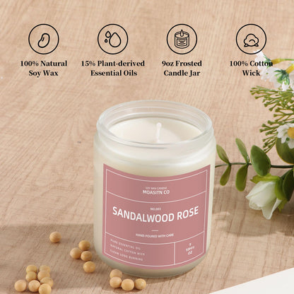 Sandalwood Rose Candle for Home Scented| Natural Soy Non Toxic Candles| Long Clean Burning Aromatheraphy Jar Candel| Women,Men Gift for Autumn,Winter, Halloween,Thanksgiving,Relaxing| 9oz