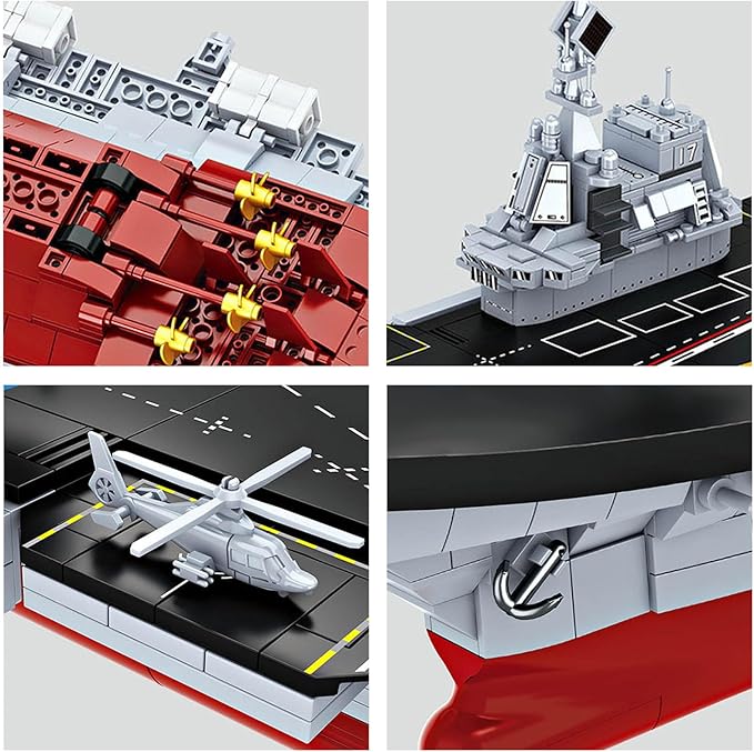Aircraft Carrier WW2 Military Battleship Building Block Set Large-SizedCruiser Toy Military Battle Ship with Helicopter and City Lifeboat Compatible with Lego Sets for Adults (1514pcs)