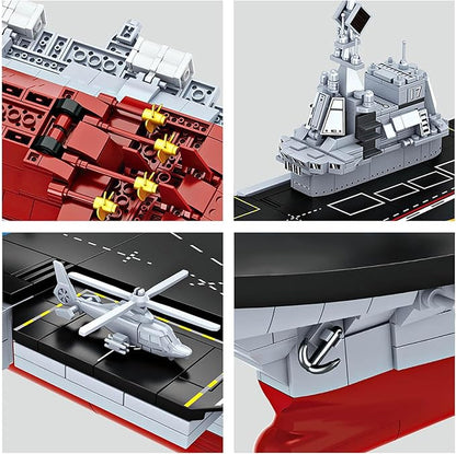 Aircraft Carrier WW2 Military Battleship Building Block Set Large-SizedCruiser Toy Military Battle Ship with Helicopter and City Lifeboat Compatible with Lego Sets for Adults (1514pcs)