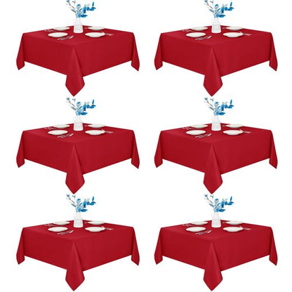 Fitable 6 Pack Red Square Tablecloths - 70 x 70 Inches - Stain Resistant and Reusable Table Clothes, Polyester Fabric Table Covers for Dining, Card Tables, Coffee Tables