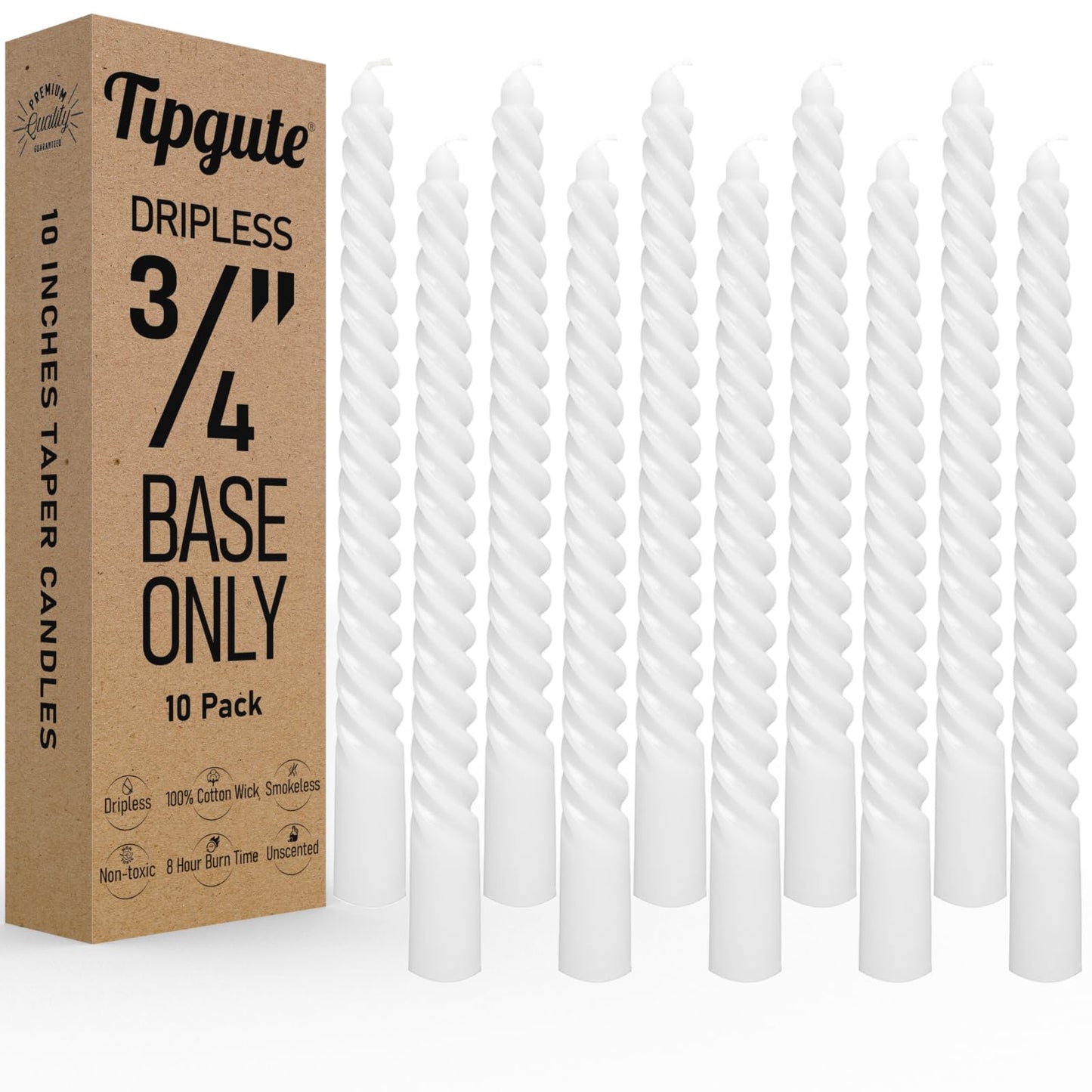Tipgute 10 Pack Spiral White Taper Candles 3/4×10 Inch – Dripless Smokeless Unscented Long Tall Twisted Tapered Candlesticks Velas Blancas for Wedding Dinner Advent Christmas Easter Home Decor