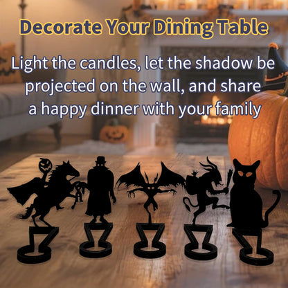 Halloween Candle Holder Spooky Ghost Tealight Shadow Caster Decorations Skeletons Black Metal Desk Candlestick Holder Ornament for Home Party,Scary Candle Stands Table Decor (Shadow Man)