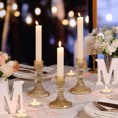 DARJEN 6Pcs Gold Candlestick Holders Set - 4" H & 5" H Striped Taper Candle Holders Bulk, Glass Candle Holders for Wedding, Festival, Party, Table Centerpiece, Gifts