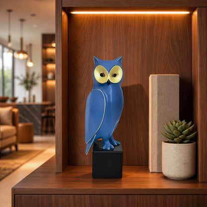 Royal Blue Resin Owl Statue – Mid-Century Modern Owl Sculpture – Retro-Style Abstract Art Home Decor – Freestanding Ornament for Living Room, Bookshelf, or Mantel – 15.7-Inch Resin Owl Sculpture