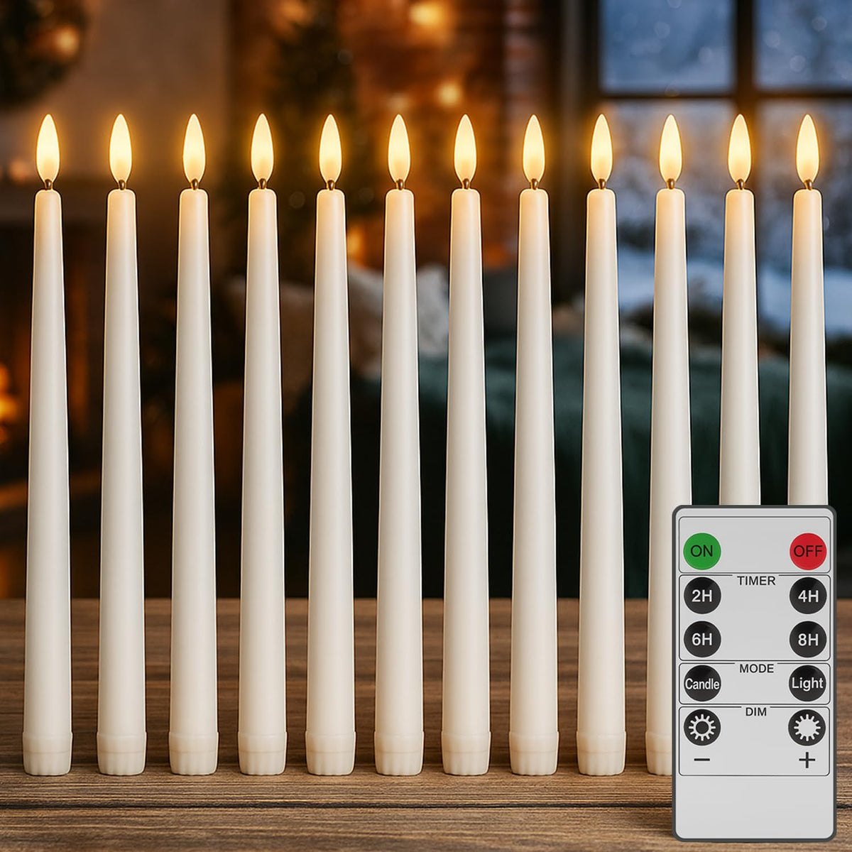 Supply Sure 12 Pcs Flameless LED Taper Candles with Remote Timer | Battery Operated (Battery NOT Included) White Fake Candlesticks for Window & Christmas Decor (Pack of 12)