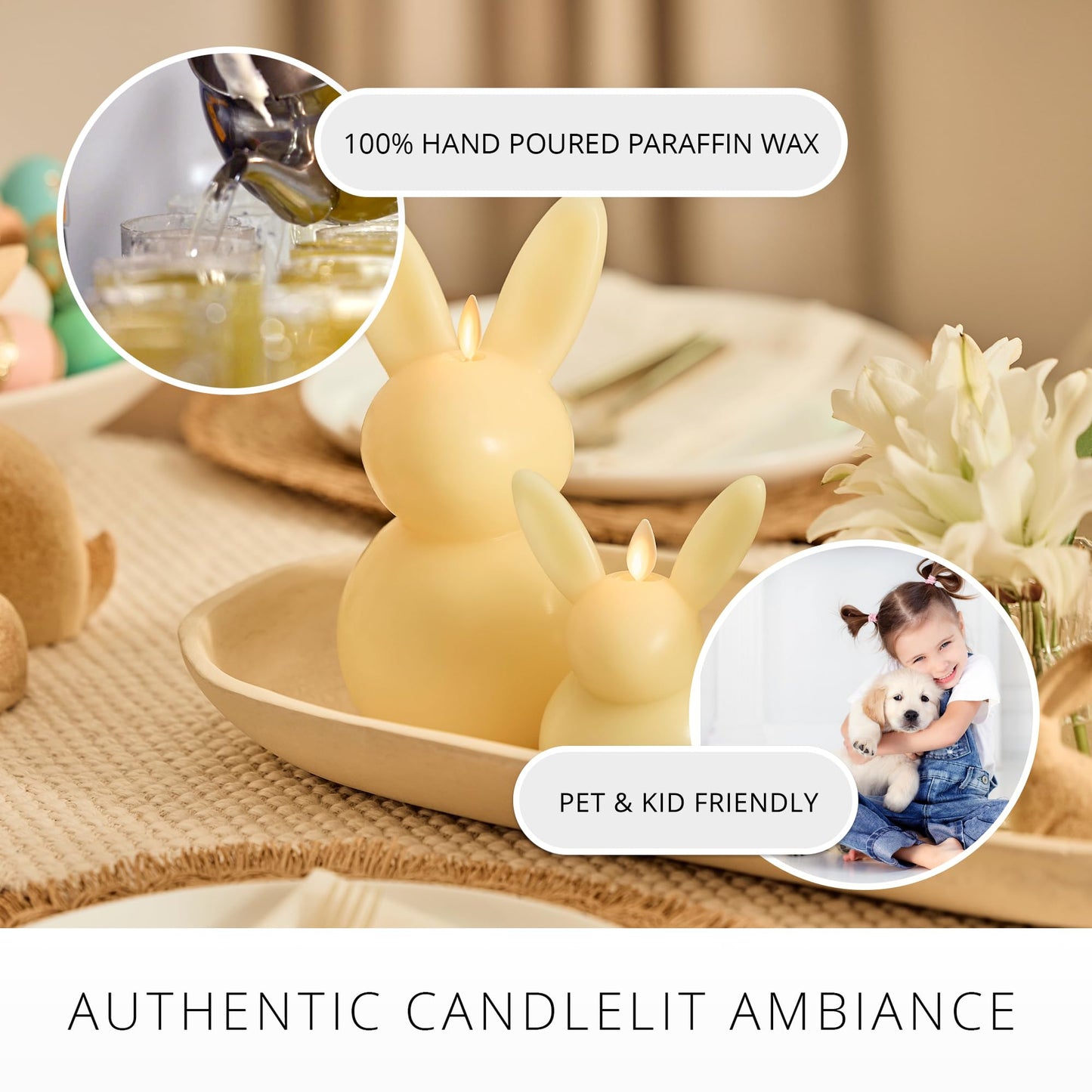 Luminara Easter Bunny Candle- Lemon Chiffon 4.5" x 4.5" x 8.5"- Flameless Real-Flame Holiday-Inspired Decor- AA Batteries- Flickering LED Flame