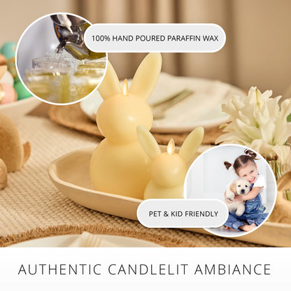 Luminara Easter Bunny Candle- Lemon Chiffon 4.5" x 4.5" x 8.5"- Flameless Real-Flame Holiday-Inspired Decor- AA Batteries- Flickering LED Flame