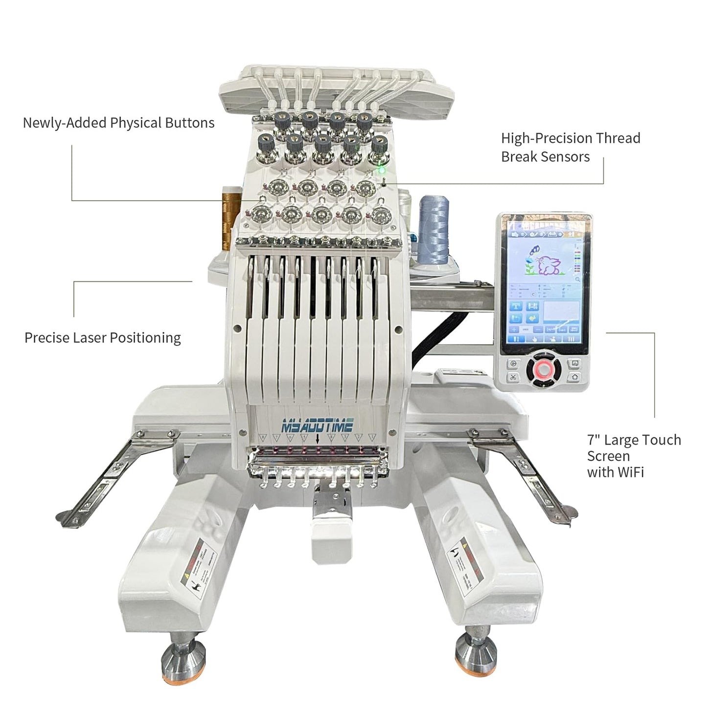 MYADDTIME Embroidery Machine with 8 Needles, 7" Touch Screen, 7.8"x11.8" Embroidery Area, New Gen of Home & Small Business Embroidery Machine for Flat, Hat, T-shirt and more