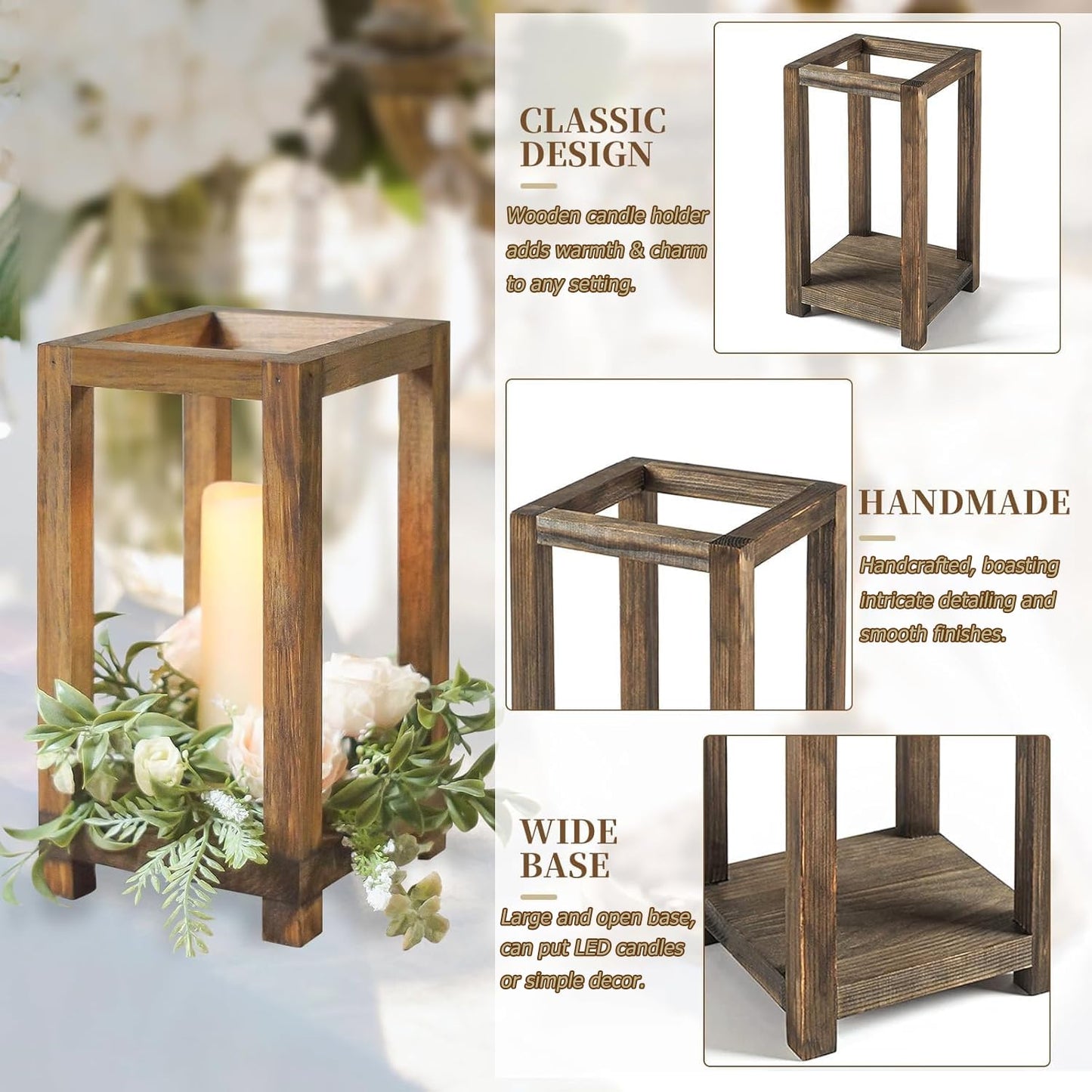 12 Pcs Wooden Wedding Lantern Centerpiece, Candle Holder Table Fireplace (No Candles & Flowers), Rustic Farmhouse Decor for Home Christmas Wedding Party Table
