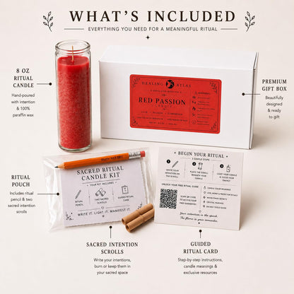 Red Passion Manifestation Candle Kit – 8" Ritual Prayer Candle with Intention Scrolls, Pencil & QR Guide for Passion, Confidence, Motivation & Strength