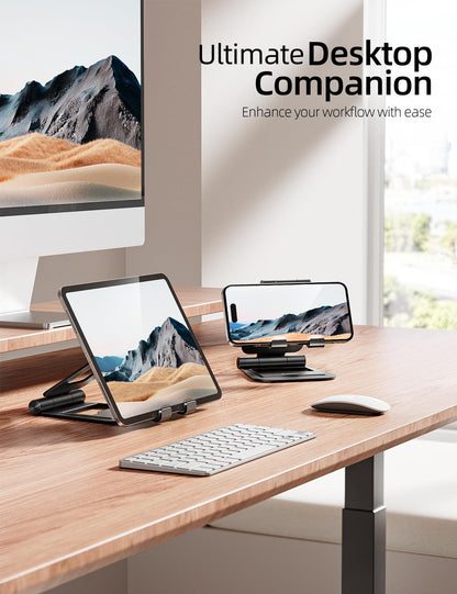 Nulaxy Aluminum Dual Foldable iPad Stand, Fully Adjustable Desktop Tablet Holder, Tablet Accessories for Office Kindle Compatible with Mobile Devices iPad Pro/Air/Mini, iPhone Pro/Max/Plus, Black