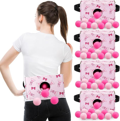 Yaomiao 4 Pack Bachelorette Party Shaking Swing Balls Game Set Includes 4 Set Strap Shake Box and 80 Balls for Birthday Bachelorette Bridal Shower Table Tennis Game(Pink BowPink)