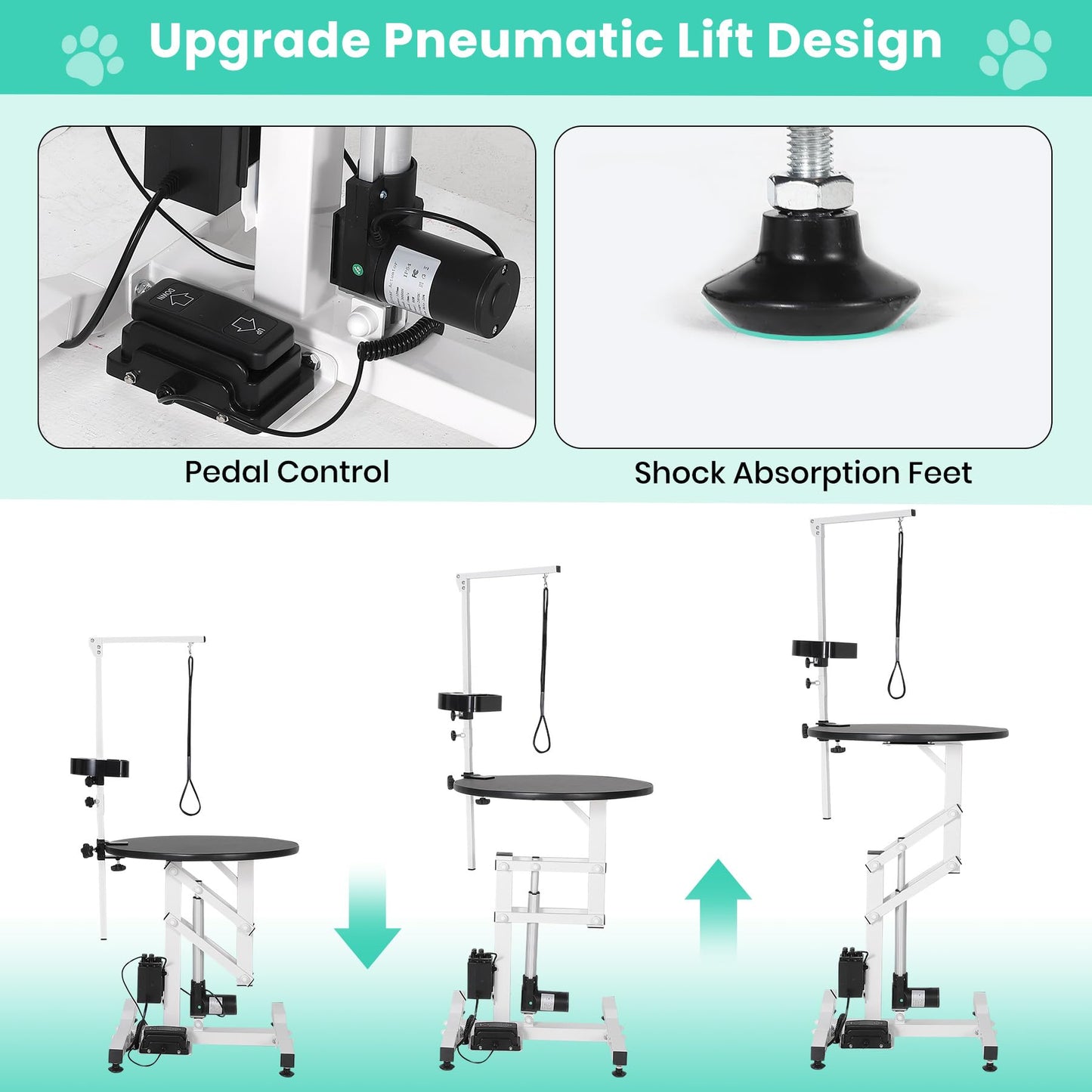 Garvee 24 Inch Electric Hydraulic Lift Pet Dog Grooming Table, Rotating Grooming Desktop for Small Pet, with Overhead Arm, Foot Remote, Tool Organizer, Capacity 250LBS
