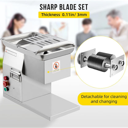 110V Commercial Meat Cutter Machine 551LB/H Electric Cutting Machine 800W Automatic Slicer w/Removable 3mm Blade Food Slicer Stainless Steel For Kitchen Restaurant Supermarket