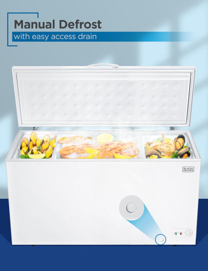BLACK+DECKER 16.2 Cu. Ft. Chest Freezer, Deep Freezer with Top Opening, Freezer Chest with 2 Removable Storage Baskets, Mechanical Temperature Control, Manual Defrost,R600a Refrigerant, BCF1620E,White