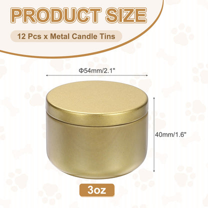 MECCANIXITY 3oz Candle Tins, 12pcs Metal Candle Tins Jars with Lids Round Empty Tin Can Containers Bulk for Storage Tea and Making DIY Arts Crafts Christmas Gifts, Gold Tone