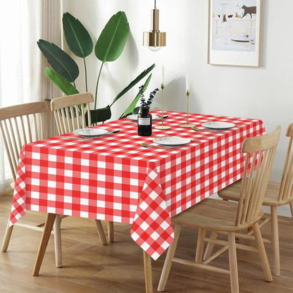 QIKSION Red Gingham Tablecloth Disposable 3 Pack, 54 x 108 Inch Red and White Checkered Table Cloth for Picnic, Outdoor BBQ Decorations, Birthday Party Supplies, Rectangle, Plastic Table Cover