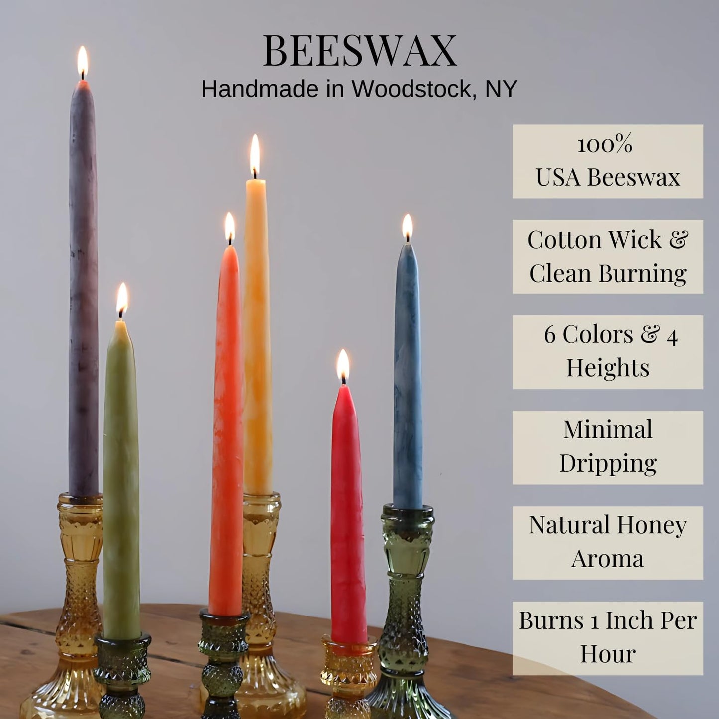 Candlestock Beeswax Taper Candles – Standard 7/8" Diameter, Pure 100% Natural USA Beeswax, Cotton Wick, Dripless, Long-Burning, Handmade in Woodstock, NY- 8 Inches - 1 Pair (2 Candles) - Teal