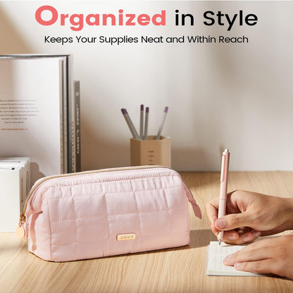 Sooez Large Pencil Case Pouch, Soft Pencil Bag with Zipper, Pen Bag Wide Opening, School Supplies Cute Pencil Case for Girls Boy Men Women, Dusty Pink