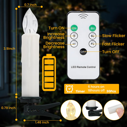 Mxqdhx Christmas Trees flameless Candles, 30Pcs Led Flickering Lights Battery Operated Candlesticks with Remote Timer/Clips, Warm White Window Taper Candles for Home Wedding Halloween Birthday Decor