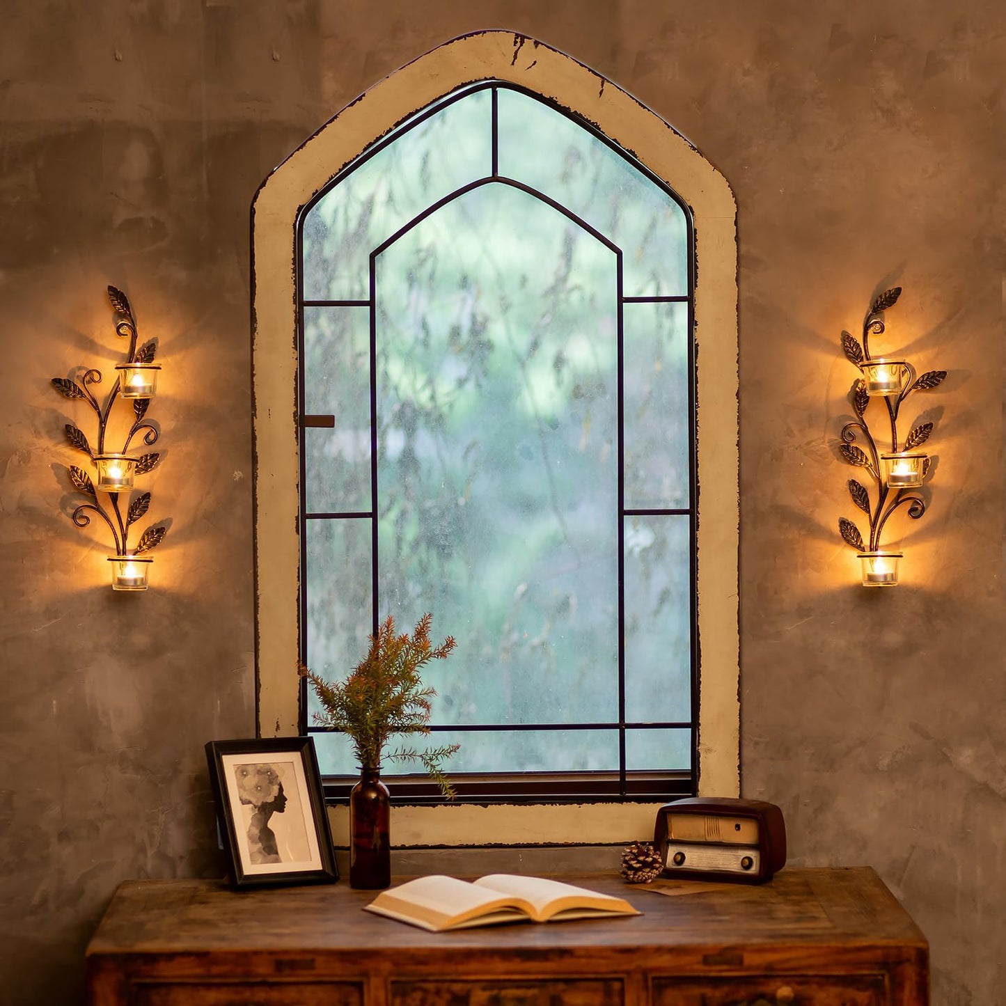 Sziqiqi Wall Sconces Candle Holder - Wall Candle Holder Black Tea Light Candle Sconce Vintage Wall Sconce Set of 2 for Living Room Wall Mount Candle Sconces for Bathroom Dining Room