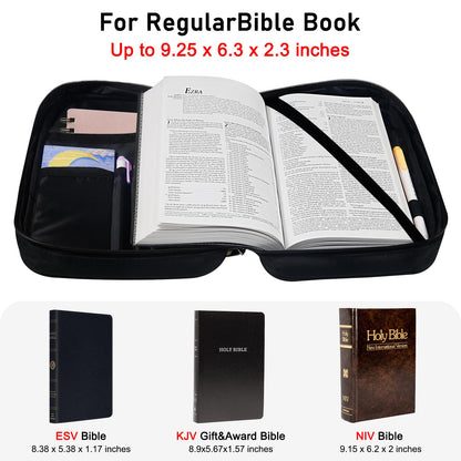 Bible Cover Case for Women & Men, Bible Study Supplies Book Covers with Zipper for Journaling/NIV/ESV/KIV, Carrier Tote Bag Carrying Case with Strap for Teens Travel/Church Bible Study