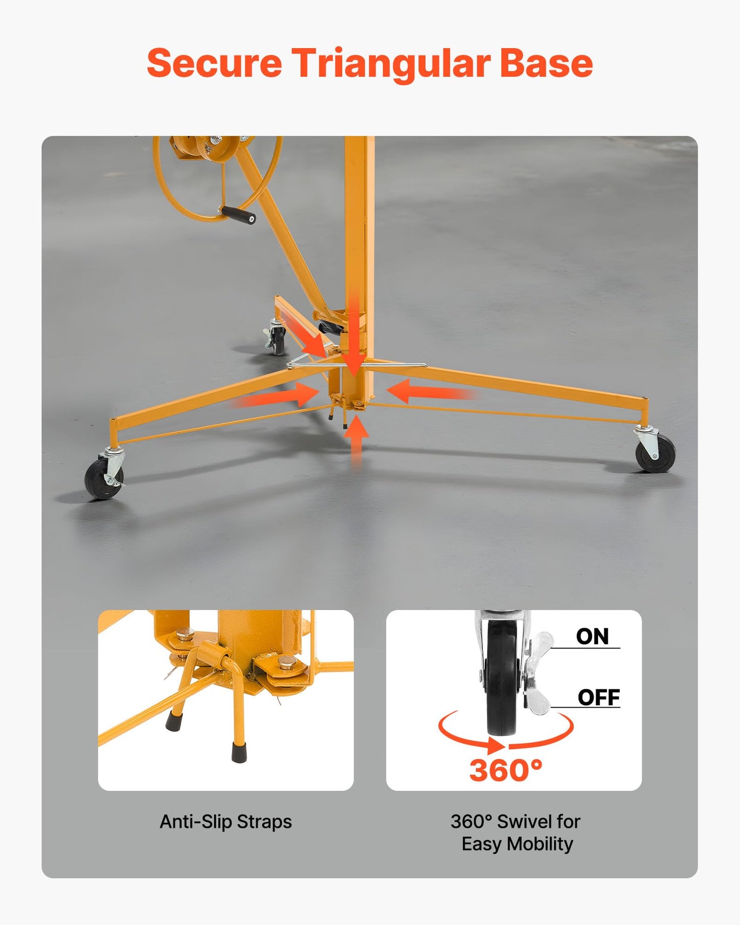 VEVOR 11ft Drywall Lift, Heavy-Duty 150 lbs Sheetrock Hoist with Adjustable Telescoping Arm, Lockable Wheels, Drywall Lifter Panel Jack Hoist Tools Ideal for Ceiling & Wall Installation (Yellow)