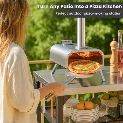 Hisencn Pizza Oven Table Cart for Ninja Woodfire, Blackstone, Cuisinart Pizza Oven, Outdoor Grill Cart, Stainless Steel Portable Grill Tables Grill Stand, Modular Table, Food Prep Carts with Hooks