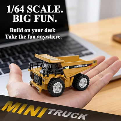 1:64 Mini RC Dump Truck Toy Alloy Metal Construction Vehicle with App &amp Remote Dual Control Variable Speed LED Lights &amp Sound RC Engineering Car Gift for Kids &amp Adults