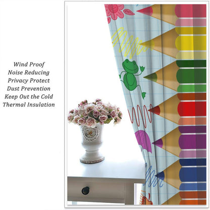 Children Pencil Curtains Cute Crayon Colourful Design Kids Boys Girls Curtain with Rod Pocket for Nursery Bedroom Home Drapes Window Treatments Set 2 Panels,42x45 Inches