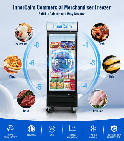 27" Commercial Display Freezer Upright, 20.6 Cu.ft Merchandiser Freezer with Triple-Pane Glass Door, -8 to -1℉, Auto Defrost, LED Sensor Light, Good Choice for Supermarkets, Cafes, Stores