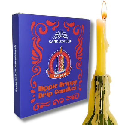Candlestock Hippie Drippy Drip Candles - Pack of 6 Dripping Taper - Wine Bottle Melting Candles (Yellow)