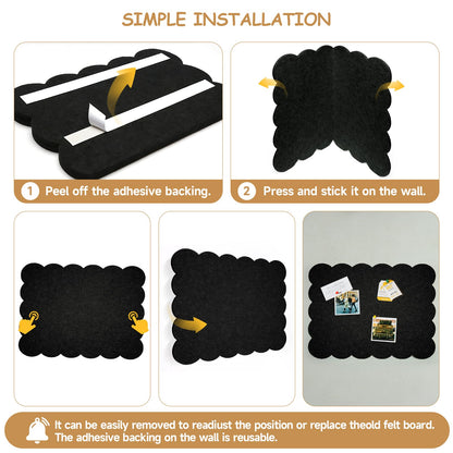 Felt Bulletin Board 36" x 24" Cork Board Alternative,Decorative Felt Pin Board Foldable Cork Boards for Walls Self-Adhesive Cork Board for Home Office Classroom Pin Board (Black)