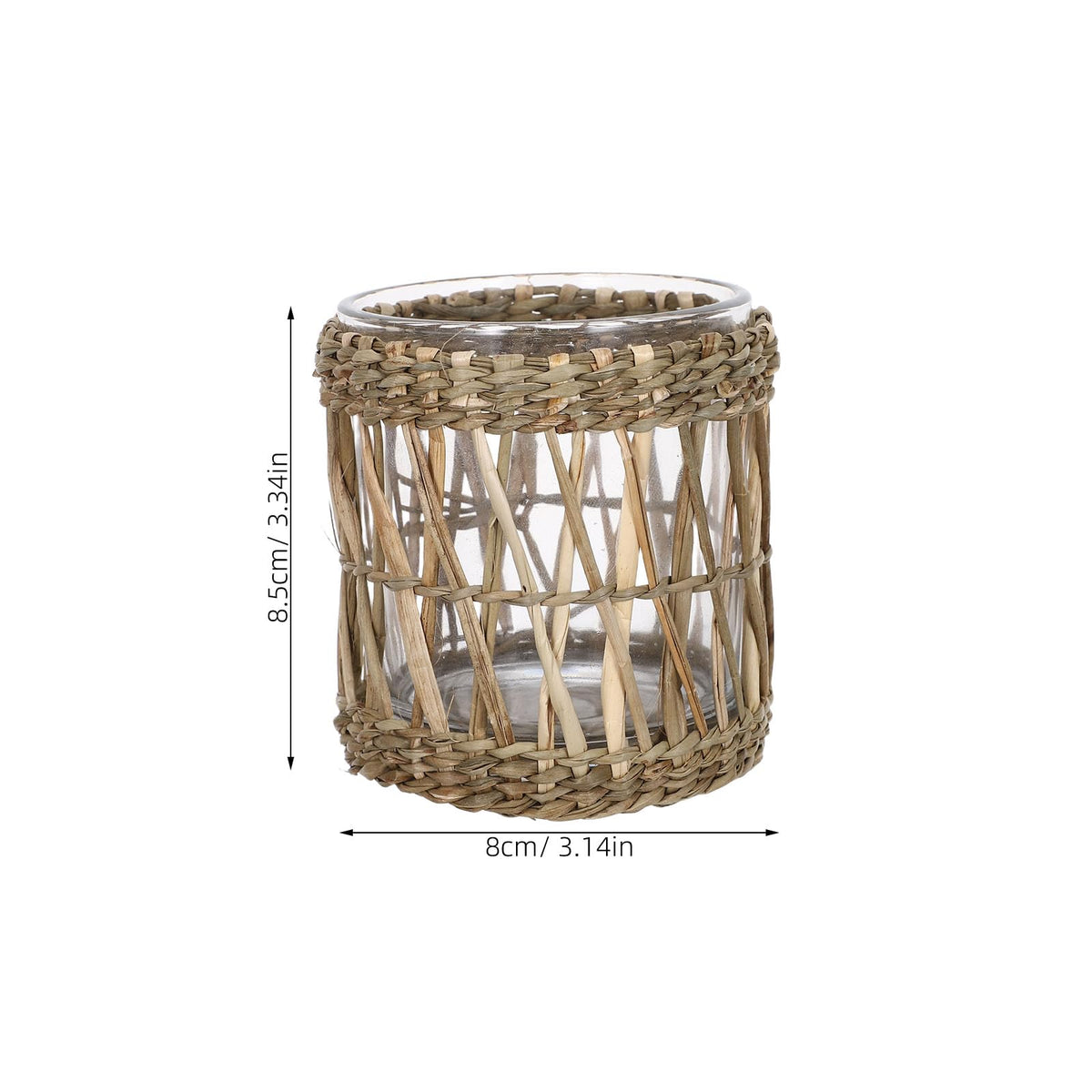 MAGICLULU Glass Tea Light Candle Holder Cups 7cm Diameter, Handwoven Straw Cylinder Votive Holders for Dining Room Table Centerpiece and Home Decor