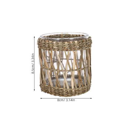 MAGICLULU Glass Tea Light Candle Holder Cups 7cm Diameter, Handwoven Straw Cylinder Votive Holders for Dining Room Table Centerpiece and Home Decor
