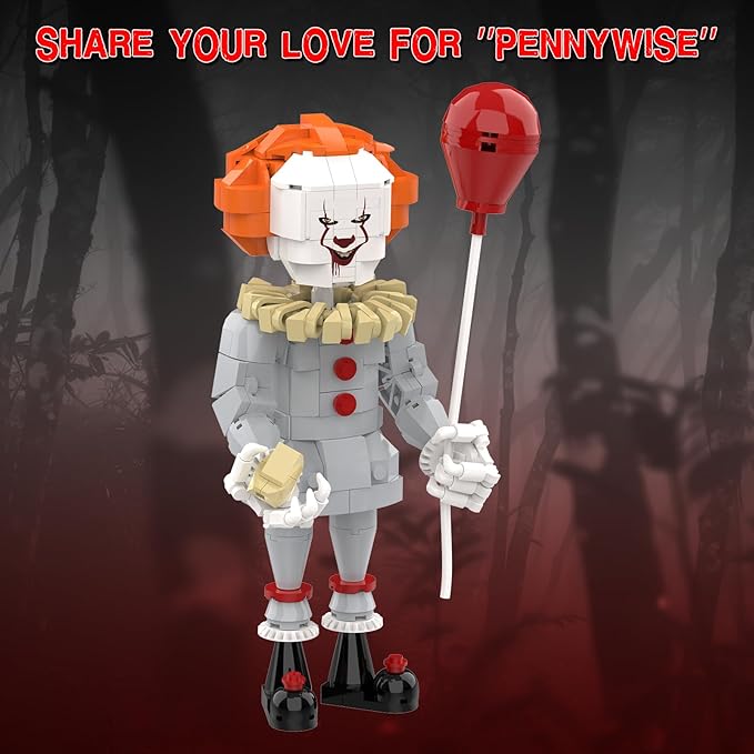 Pennywise Clown Building Set Horror IT Movie Merchandise Figure Building Kit Creative Halloween Collectible Birthday Gift for Kids Teens Adults (299Pcs)